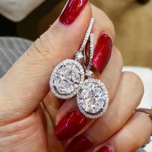 NWT STERLING SILVER LUXURY DIAMOND EARRINGS